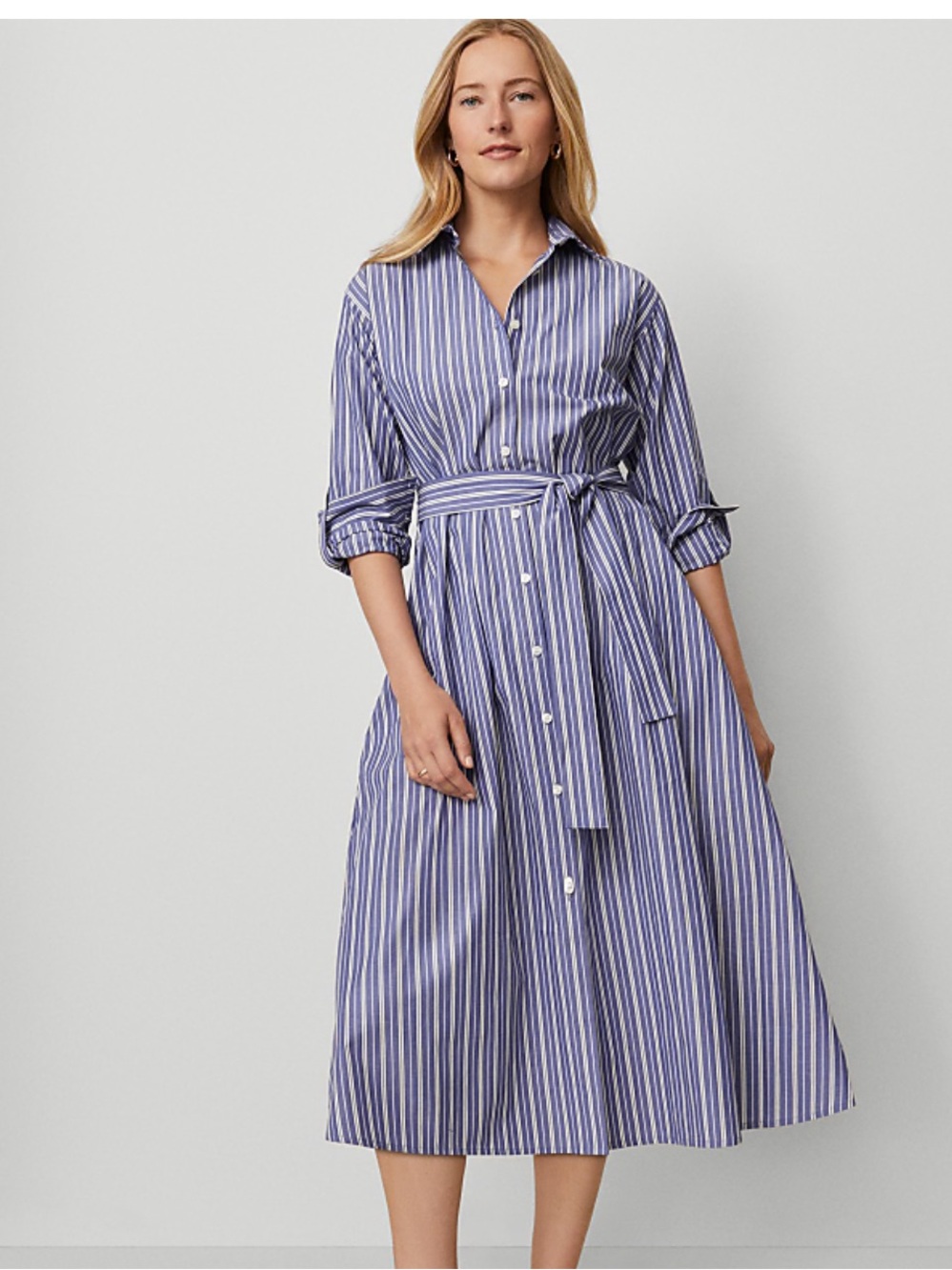 Like New Ann Taylor Weekend Striped Shirt Dress Blue/White Size 8